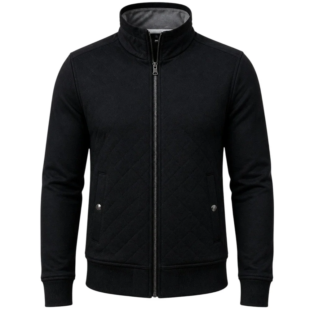 Banana Republic Quilted Knit Jacket M Black Full Zip Modern Sleek Casual Preppy